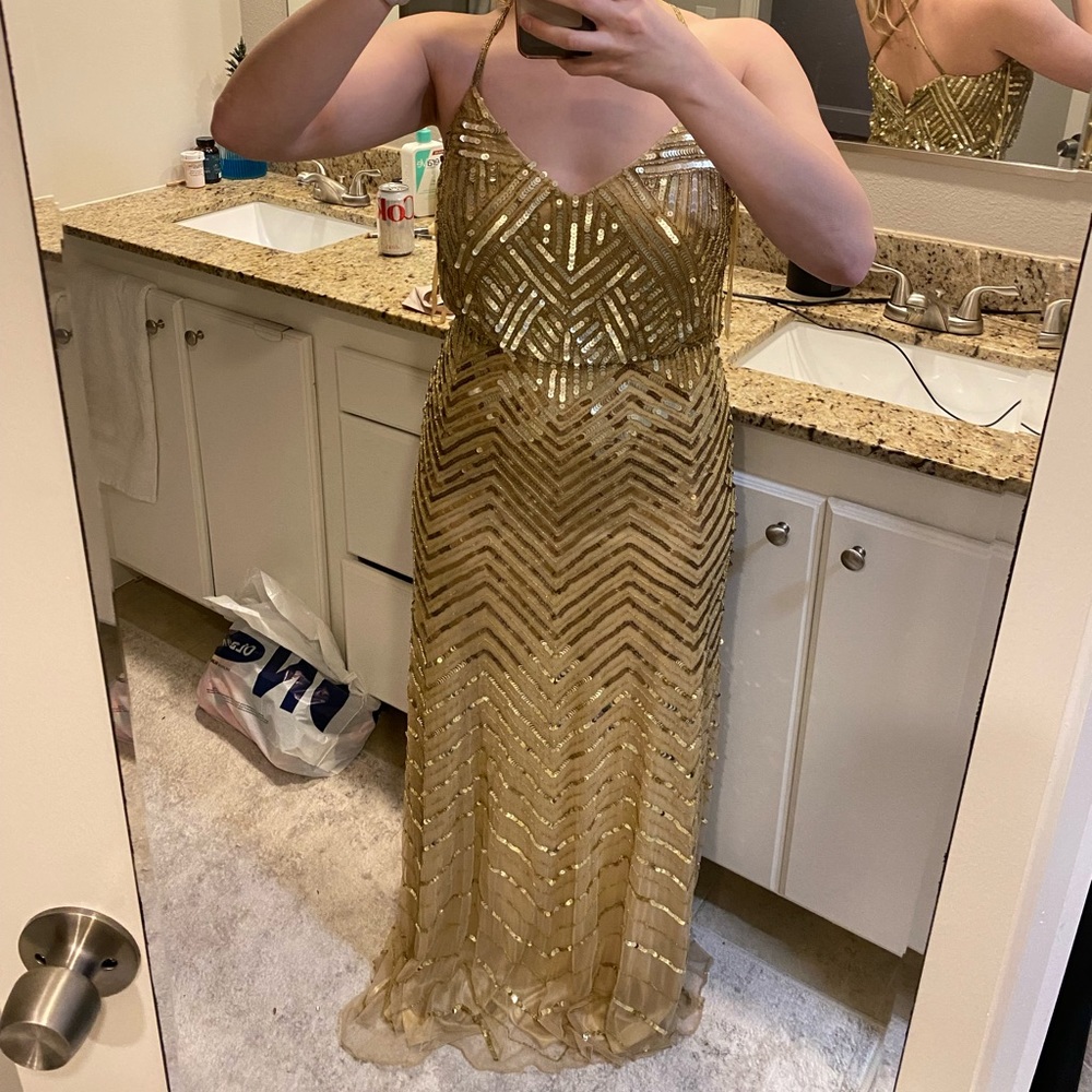 Adrianna Papel gold sequin dress. Size 8 tts